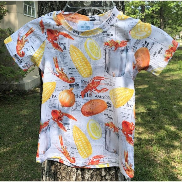 Little Boy T Shirt Crawfish Boil Print 6-7 - Picture 2 of 12